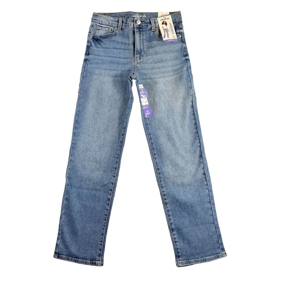 Jordache Girls Baggy Straight High Rise Jeans Size 16 Medium Enzyme Denim NWT